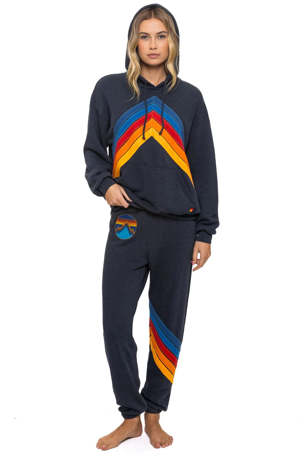 Aviator Nation Adult Mountain Stitch Chevron Pullover Hoodie Relaxed - Charcoal
