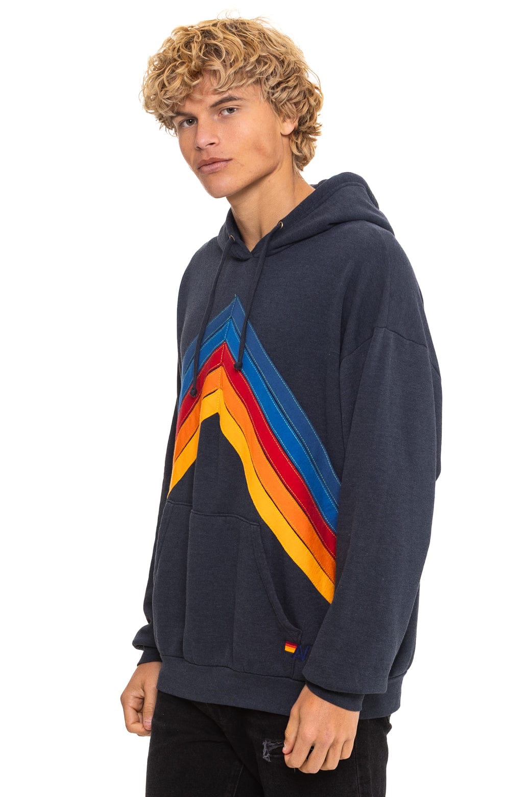 Aviator Nation Adult Mountain Stitch Chevron Pullover Hoodie Relaxed - Charcoal