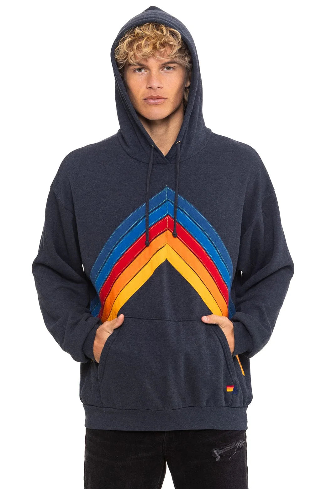 Aviator Nation Adult Mountain Stitch Chevron Pullover Hoodie Relaxed - Charcoal