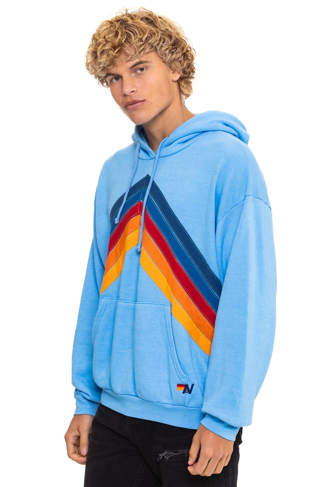 Aviator Nation Adult Mountain Stitch Chevron Pullover Hoodie Relaxed - Sky