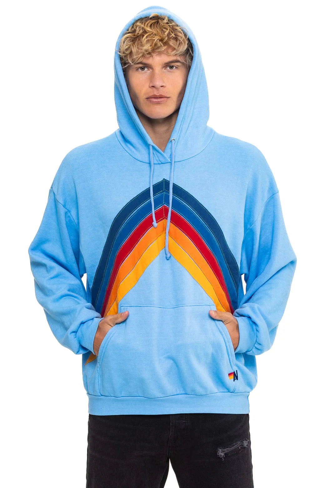 Aviator Nation Adult Mountain Stitch Chevron Pullover Hoodie Relaxed - Sky