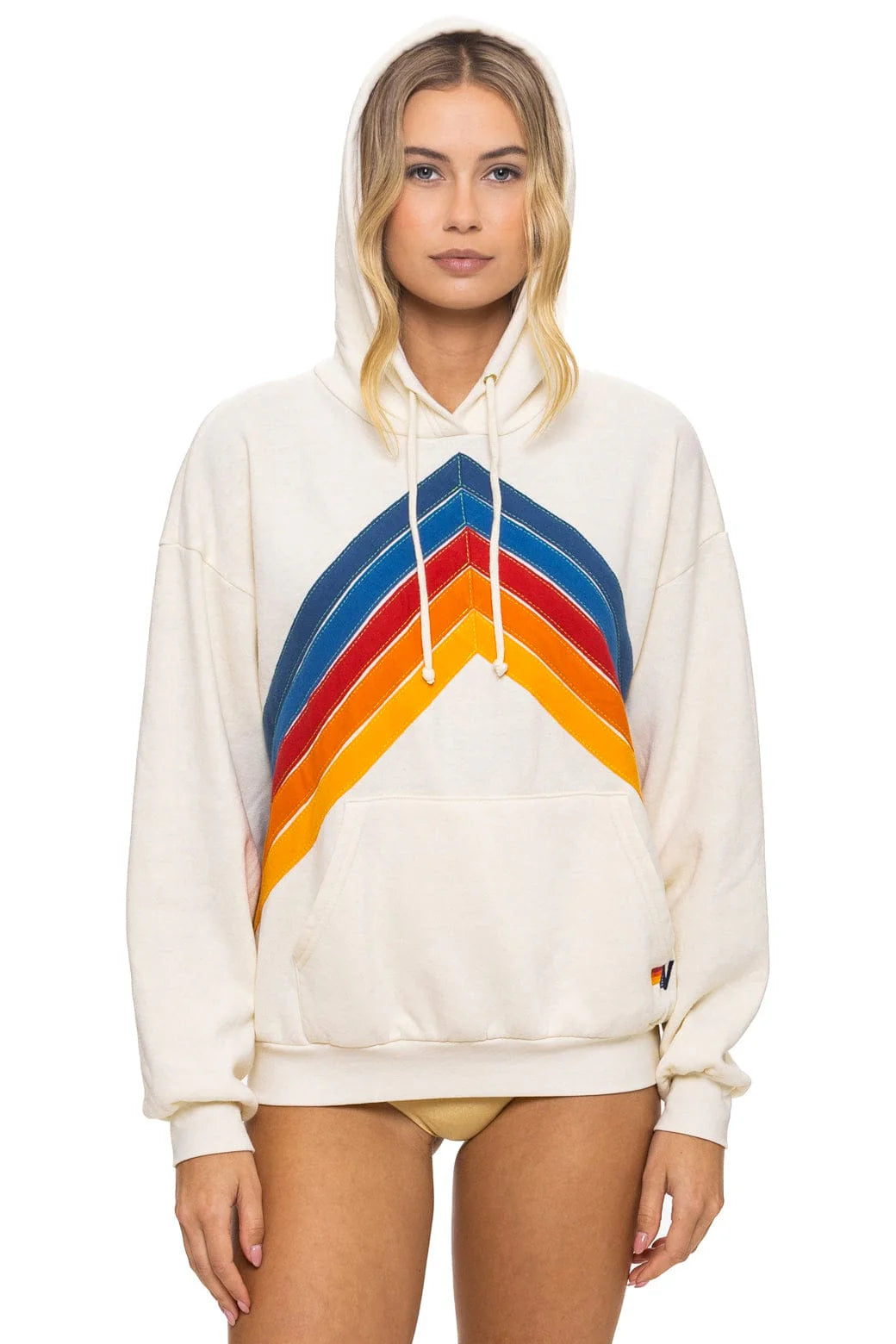 Aviator Nation Adult Mountain Stitch Chevron Pullover Hoodie Relaxed - Vintage White