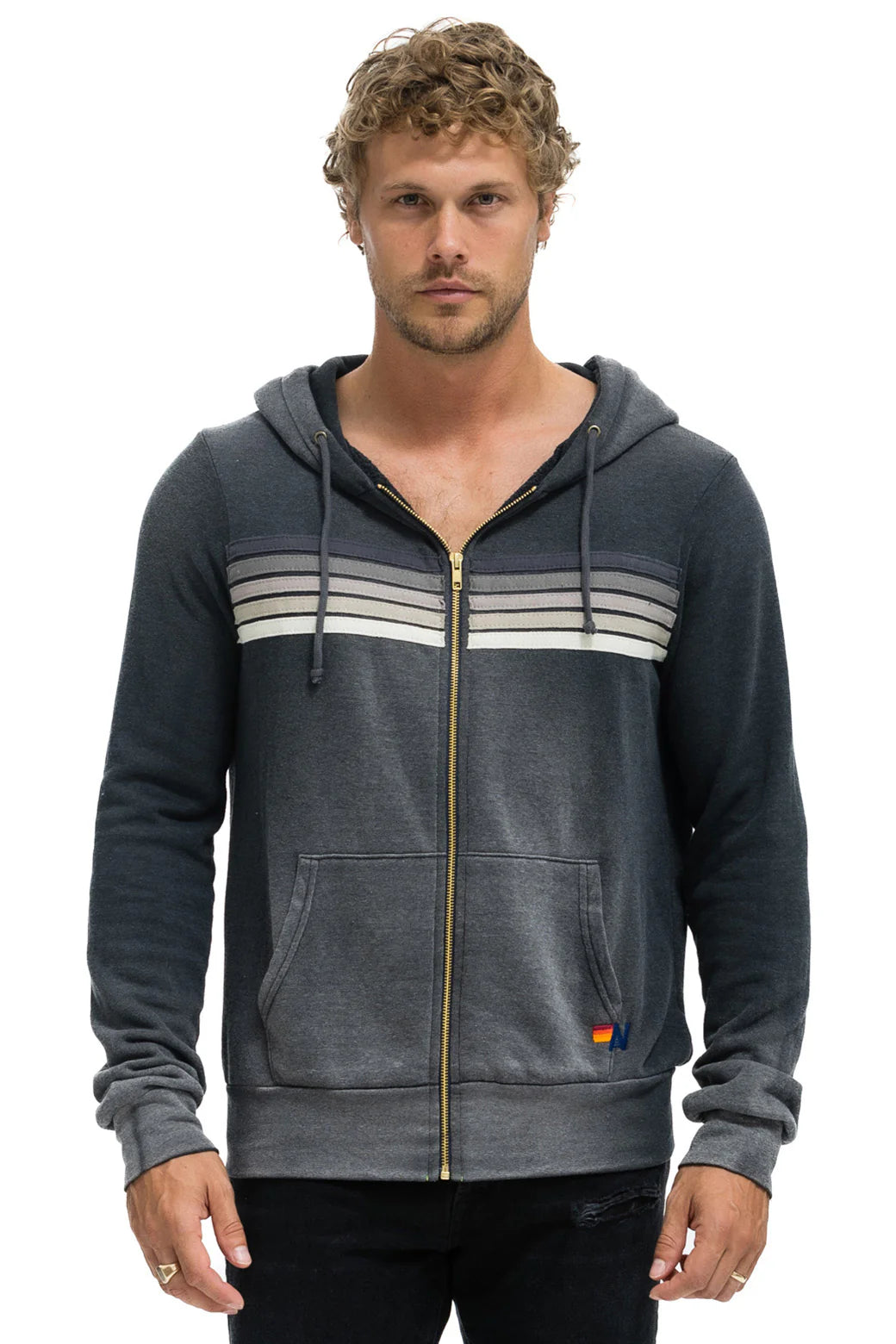 Aviator Nation -  Adult 5 Stripe Zip Hoodie - Faded Smoke