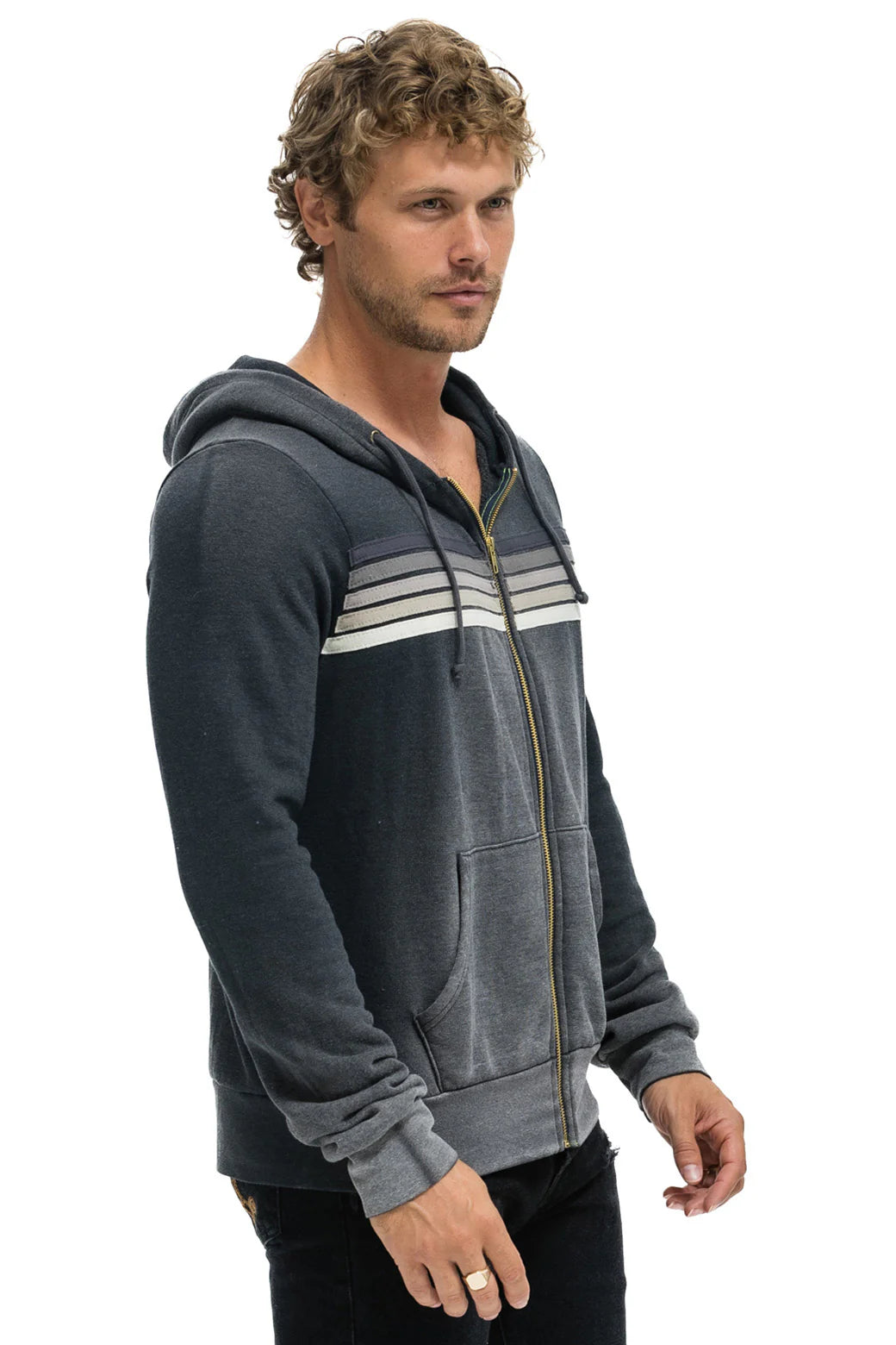 Aviator Nation -  Adult 5 Stripe Zip Hoodie - Faded Smoke