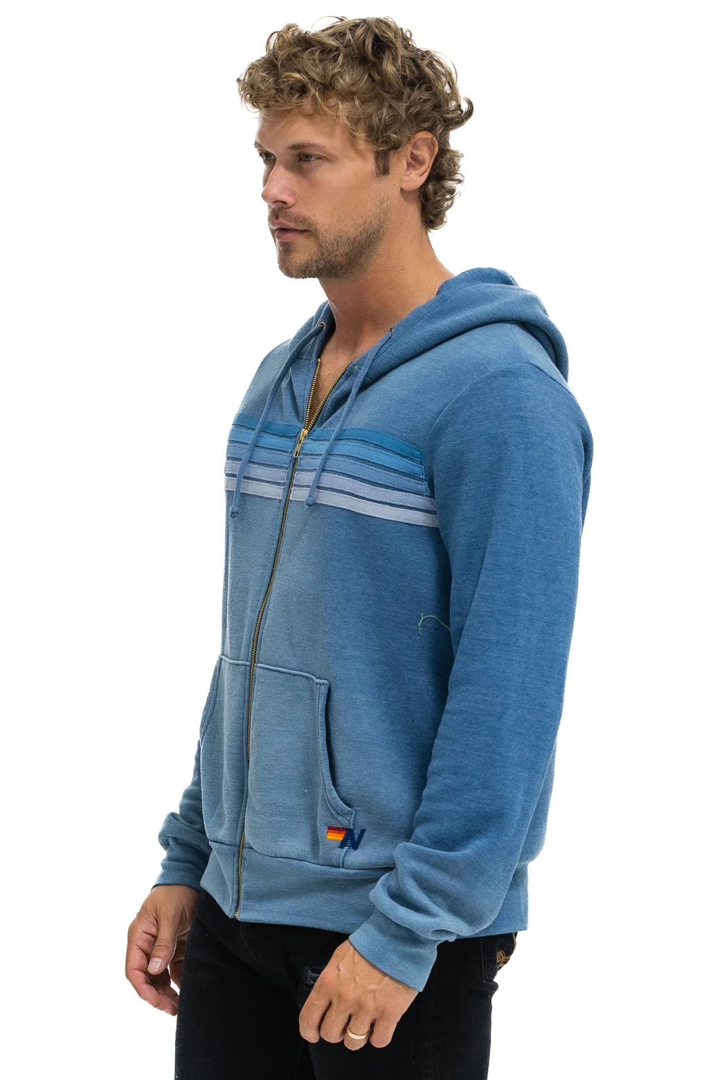 Aviator Nation -  Adult 5 Stripe Zip Hoodie - Faded Water