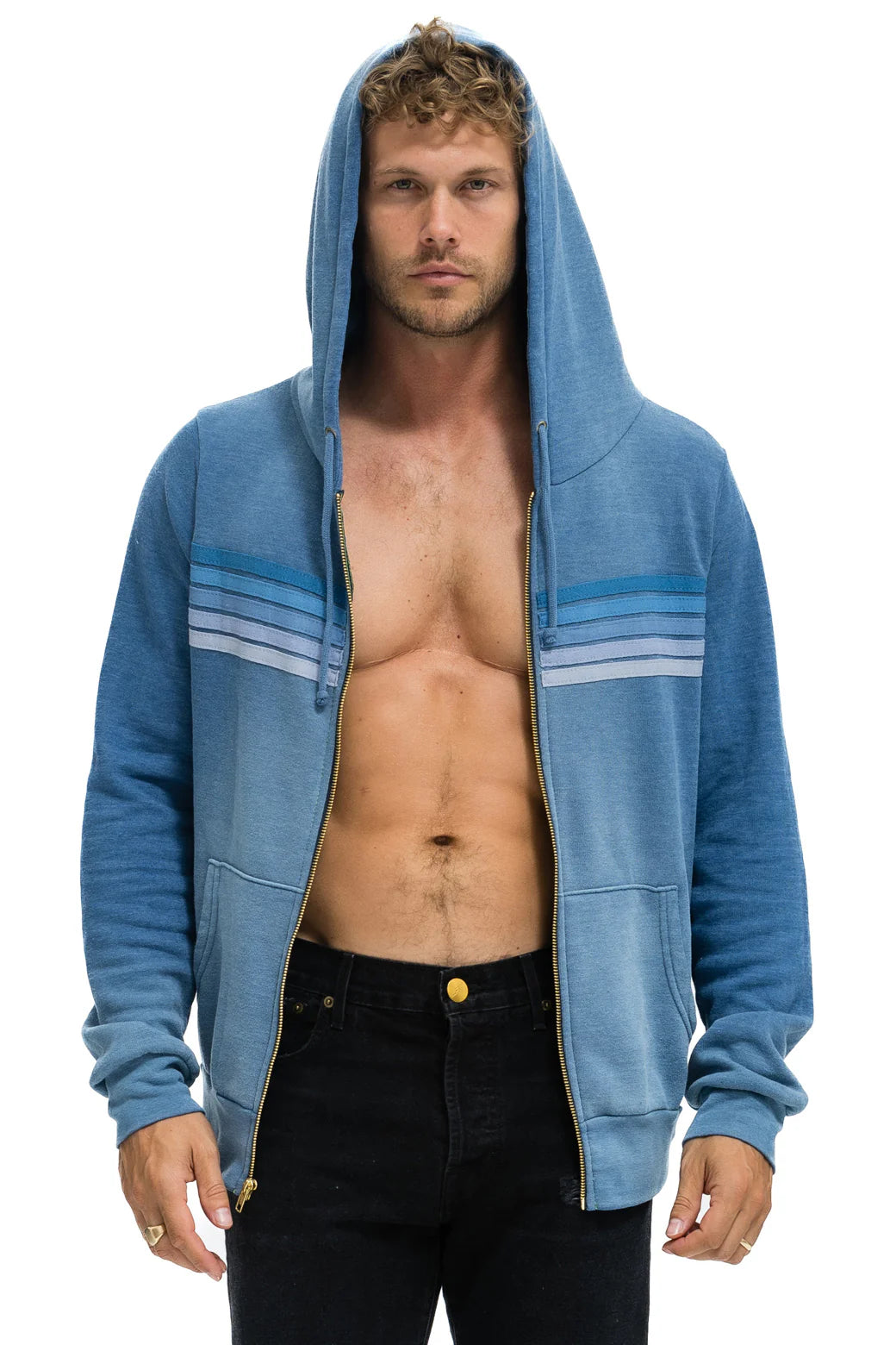 Aviator Nation -  Adult 5 Stripe Zip Hoodie - Faded Water