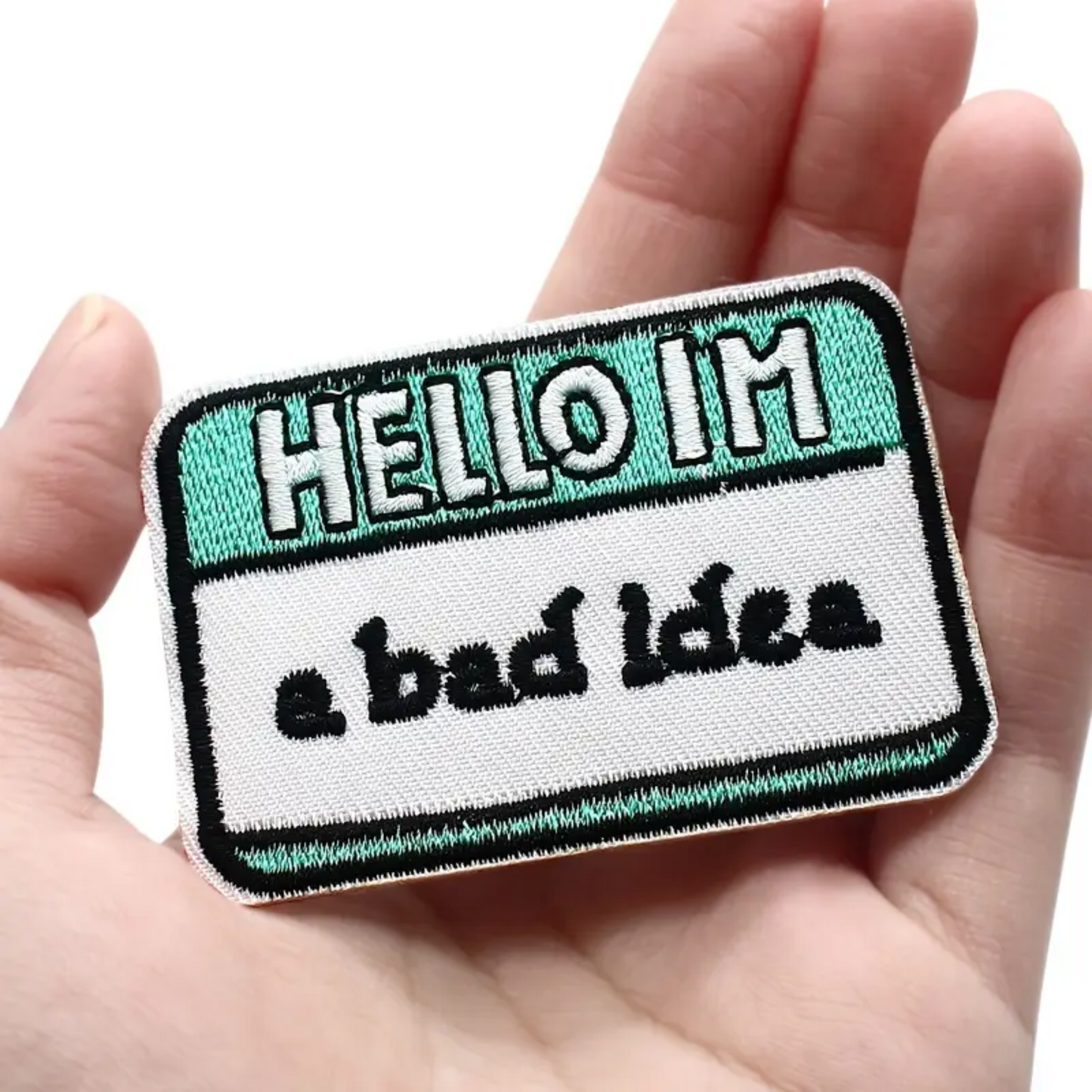 Iron on Patch - HELLO I'M a bad idea (6.5 cm x 4.3 cm)