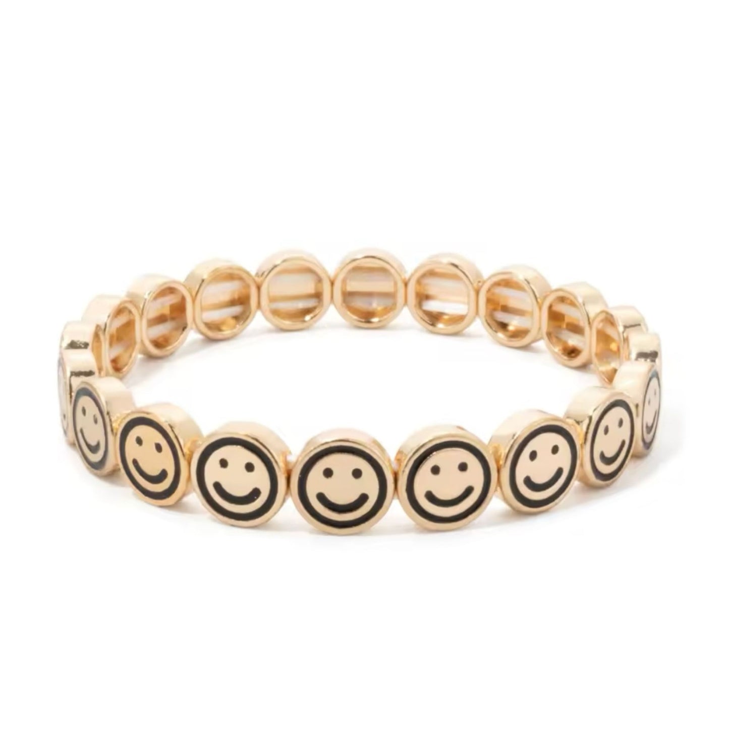 Happy Face Enamel Bracelet - Black