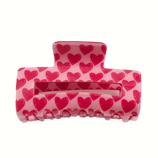 Happy Hearts Hair Claw Clip - Pink / Red