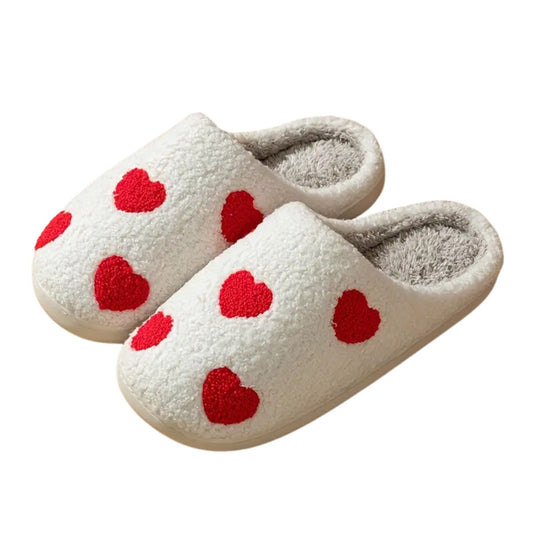 Heart Fuzzy Memory Foam Slippers - Red