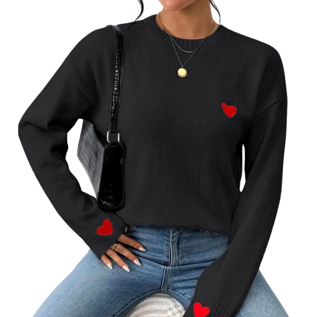 Heart on Your Sleeve Knit Sweater - Black