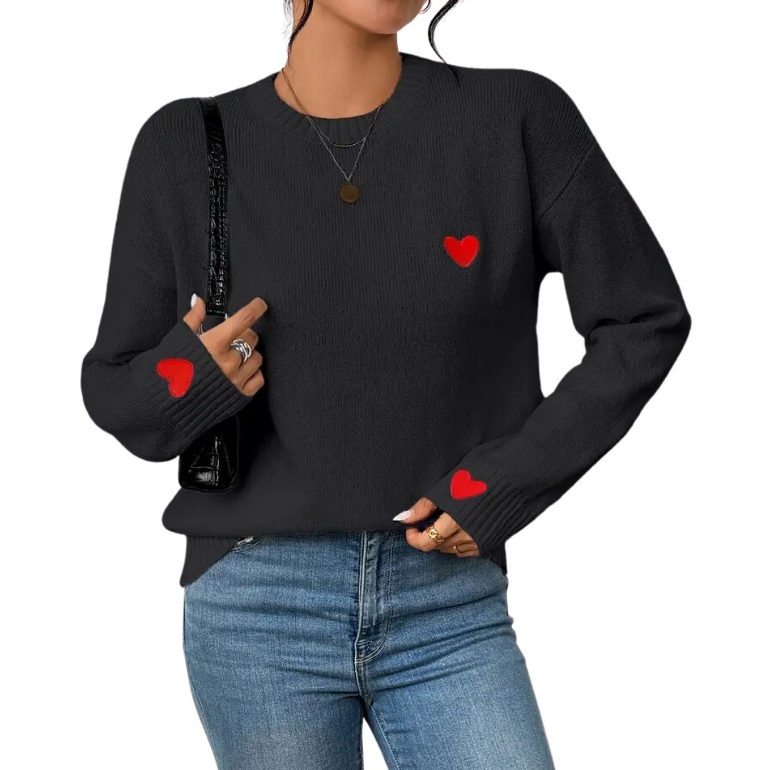 Heart on Your Sleeve Knit Sweater - Black