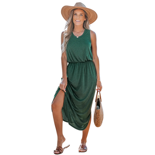 Heathered Forest Side Slit Maxi Dress