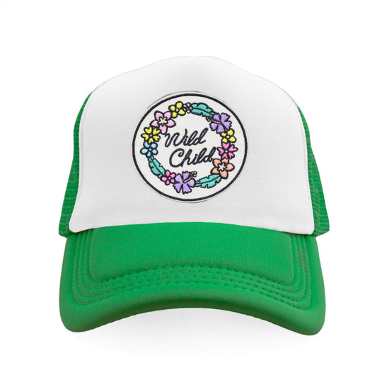 Wild Child Snapback Hat - Kelly Green / White