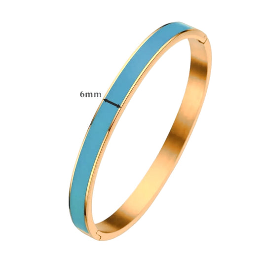 Colorful Enamel Hinged Bracelet - Aquamarine Blue