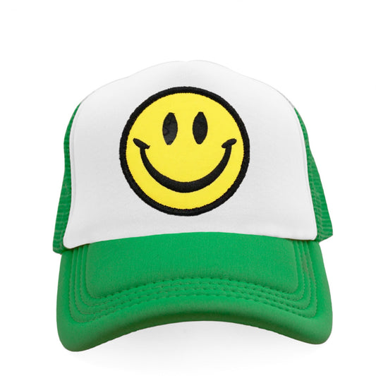 Smiley Face Snapback Hat - Kelly Green / White
