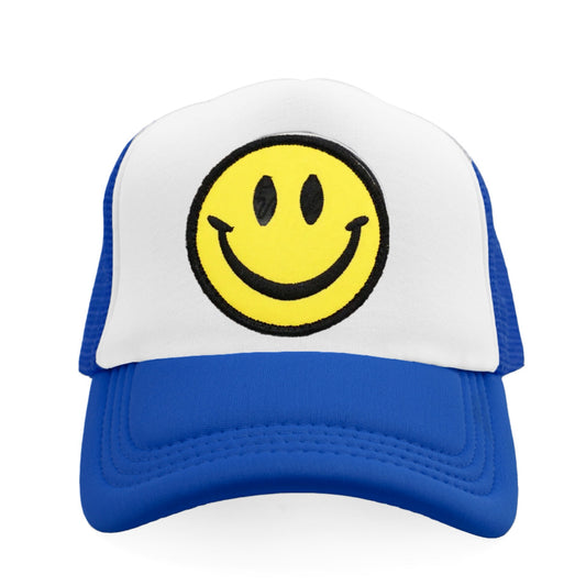 Smiley Face Snapback Hat - Royal Blue / White
