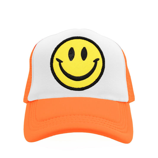 Smiley Face Snapback Hat - Orange / White