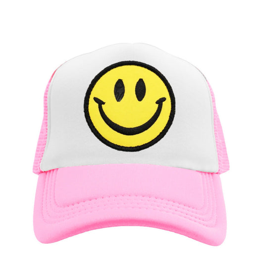 Smiley Face Snapback Hat - Ballet Pink / White