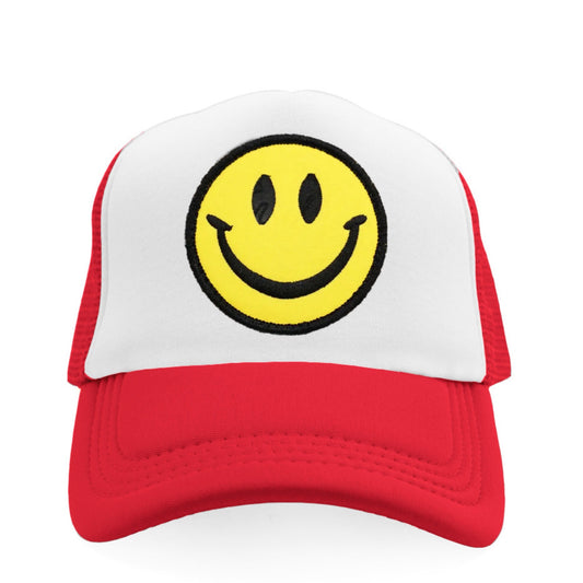 Smiley Face Snapback Hat - Red / White