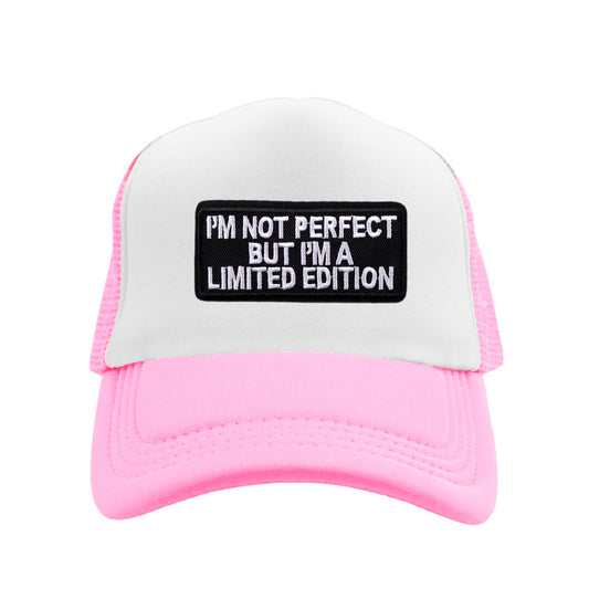 I'm Not Perfect Snapback Hat - Ballet Pink / White