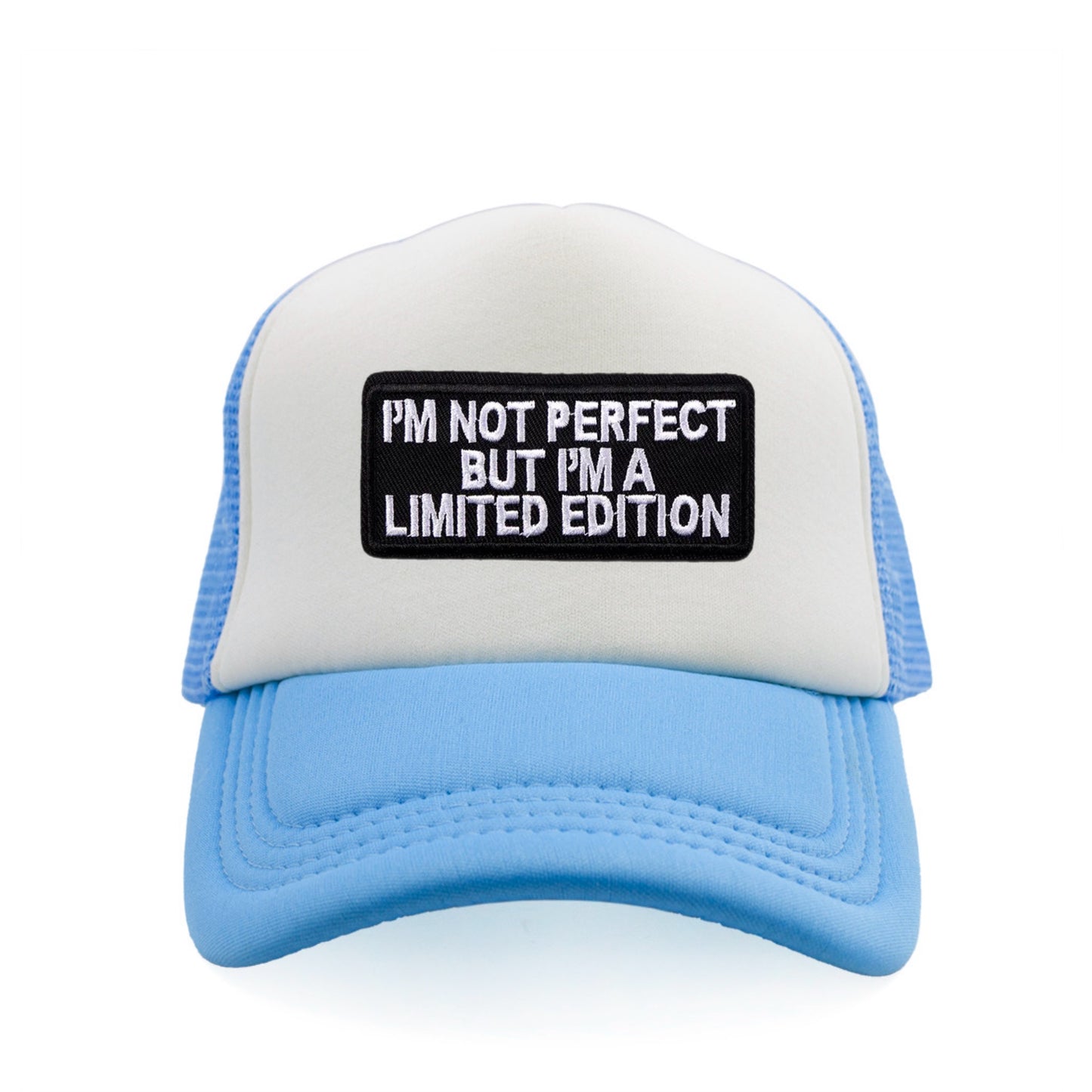I'm Not Perfect  Snapback Hat - Pastel Blue / White