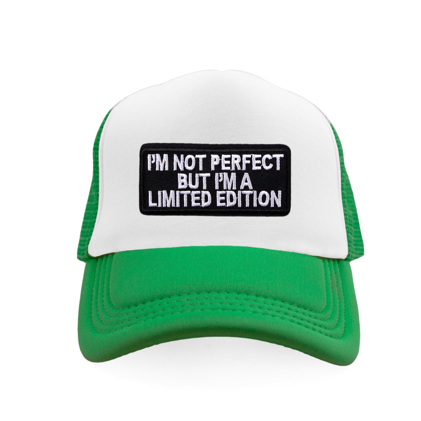 I'm Not Perfect  Snapback Hat - Kelly Green / White