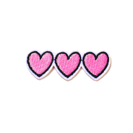 Iron on Patch - Triple Pink Hearts (6.6 cm x 2.5 cm)