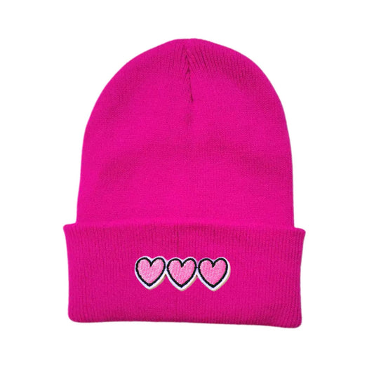 Triple Pink Hearts - Fuschia Beanie Hat