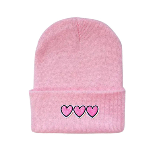 Triple Pink Hearts - Petal Pink Beanie Hat