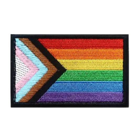 Iron on Patch -  Embroidered Pride Rainbow Flag with Hook & Loop Fastener (8 cm x 5.1 cm)