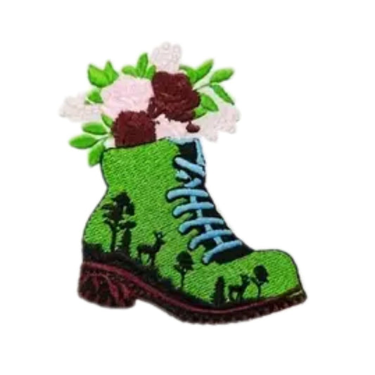 Iron on Patch - Floral Hiking Boot (8.5 cm x 6.9 cm)