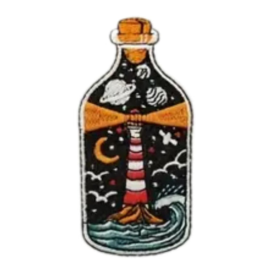 Iron on Patch - Lighthouse in  a Bottle (4.2 cm x 8.5 cm)
