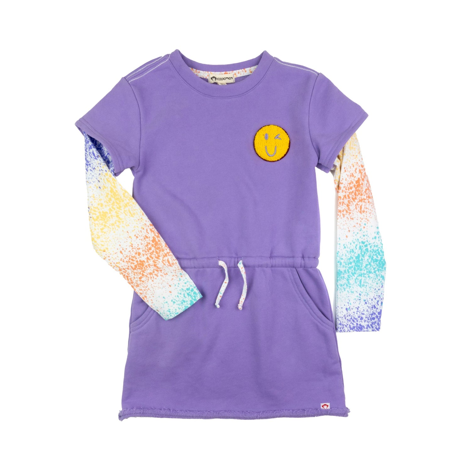 Jess Dress - I Feel Happy Purple Rainbow Splatter