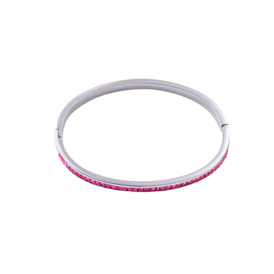 Jeweled Hinged Bracelet - Magenta / Silver