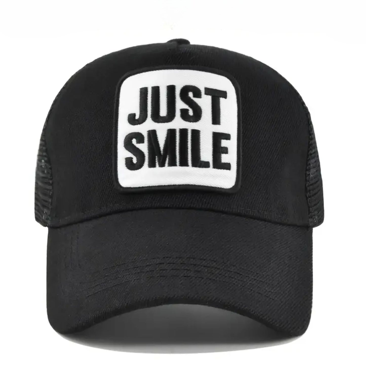 Just Smile Snapback Hat - Black / Black