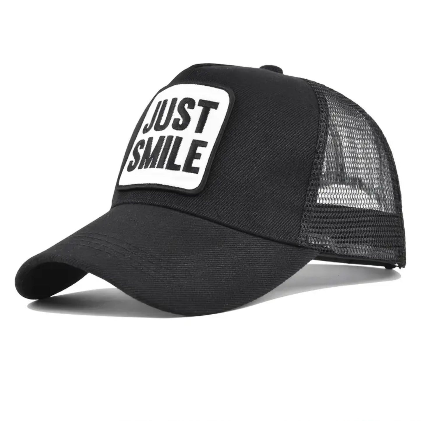 Just Smile Snapback Hat - Black / Black