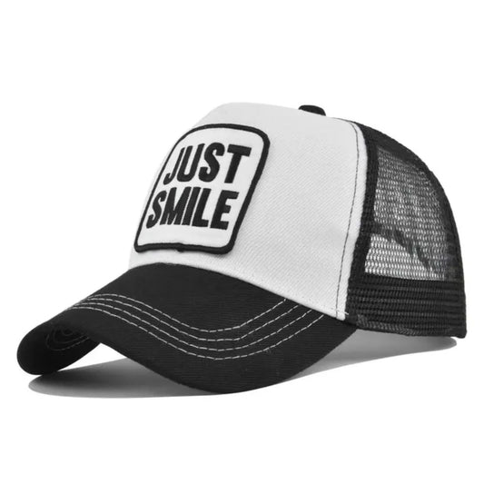 Just Smile Snapback Hat - Black / White