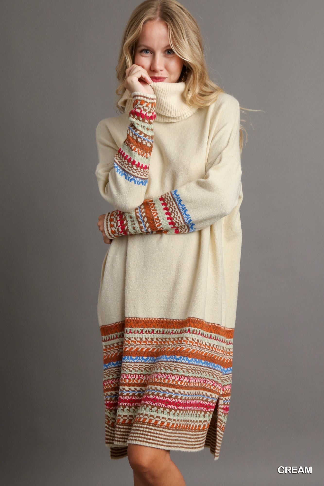 nordic knit dress Hand-Knitted Wool Dress: Nordic Norwegian Design with Pink Tassel