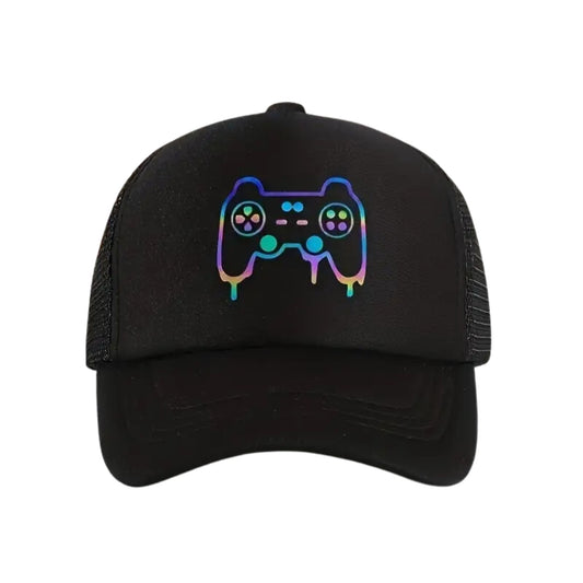 Kids Rainbow Video Game Controller Snapback Hat - Black / Black