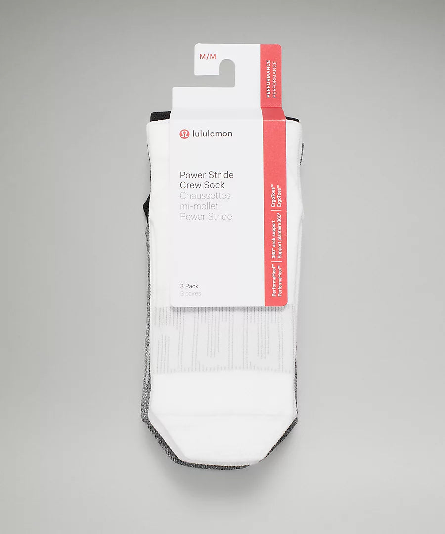 lululemon -  Women's Power Stride Crew Socks *3 Pack - White/Heather Grey/Black