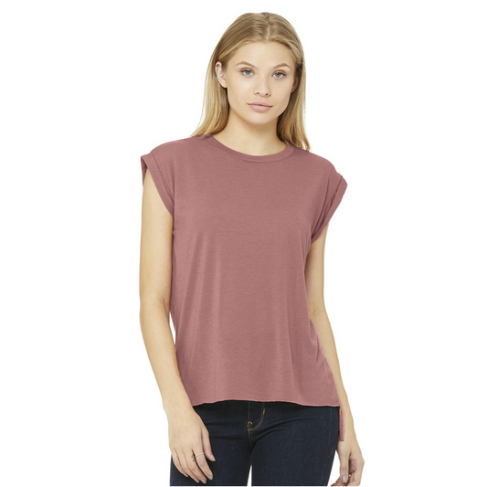 Ladies Flowy Muscle Tee with Rolled Cuff - Mauve