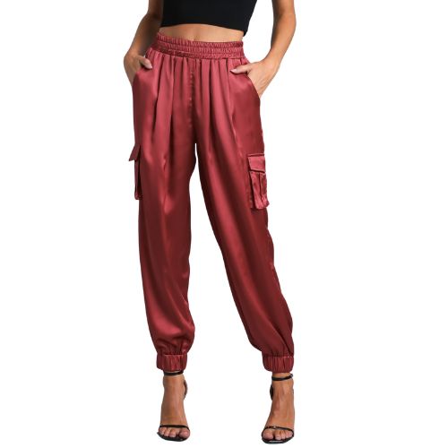 Luxe Satin Jogger Cargo Pants - Rosewood