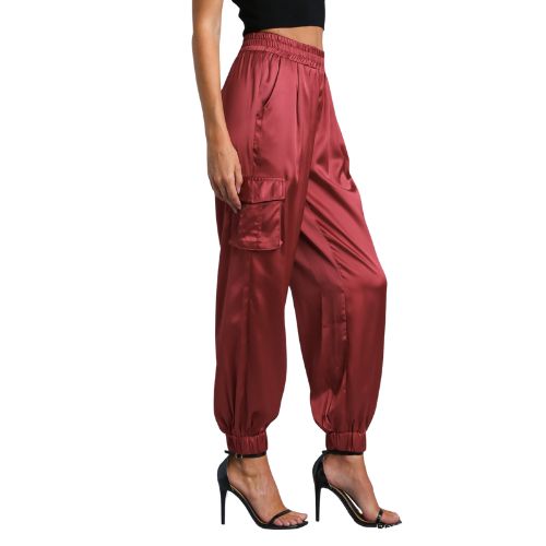 Luxe Satin Jogger Cargo Pants - Rosewood