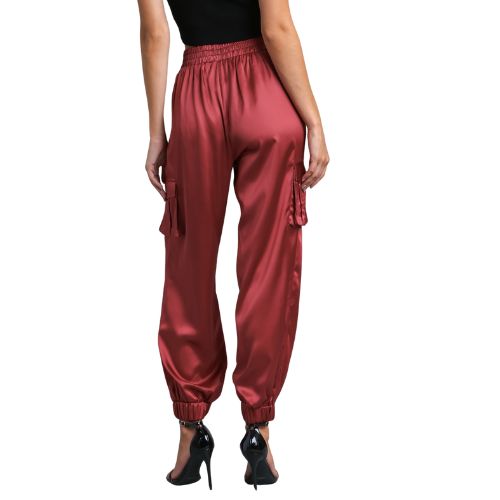 Luxe Satin Jogger Cargo Pants - Rosewood