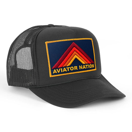 Aviator Nation Adult Mountain Stripe Vintage Low Rise Trucker - Black