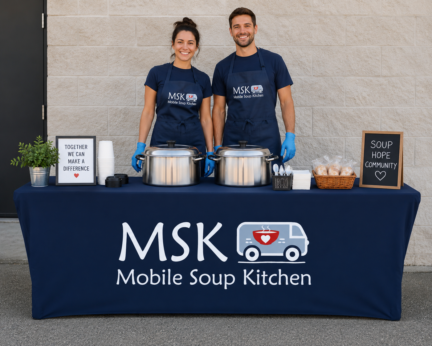 Mobile Soup Kitchen Custom Table Cloth / Blue Navy