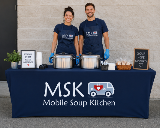 Mobile Soup Kitchen Custom Table Cloth / Blue Navy