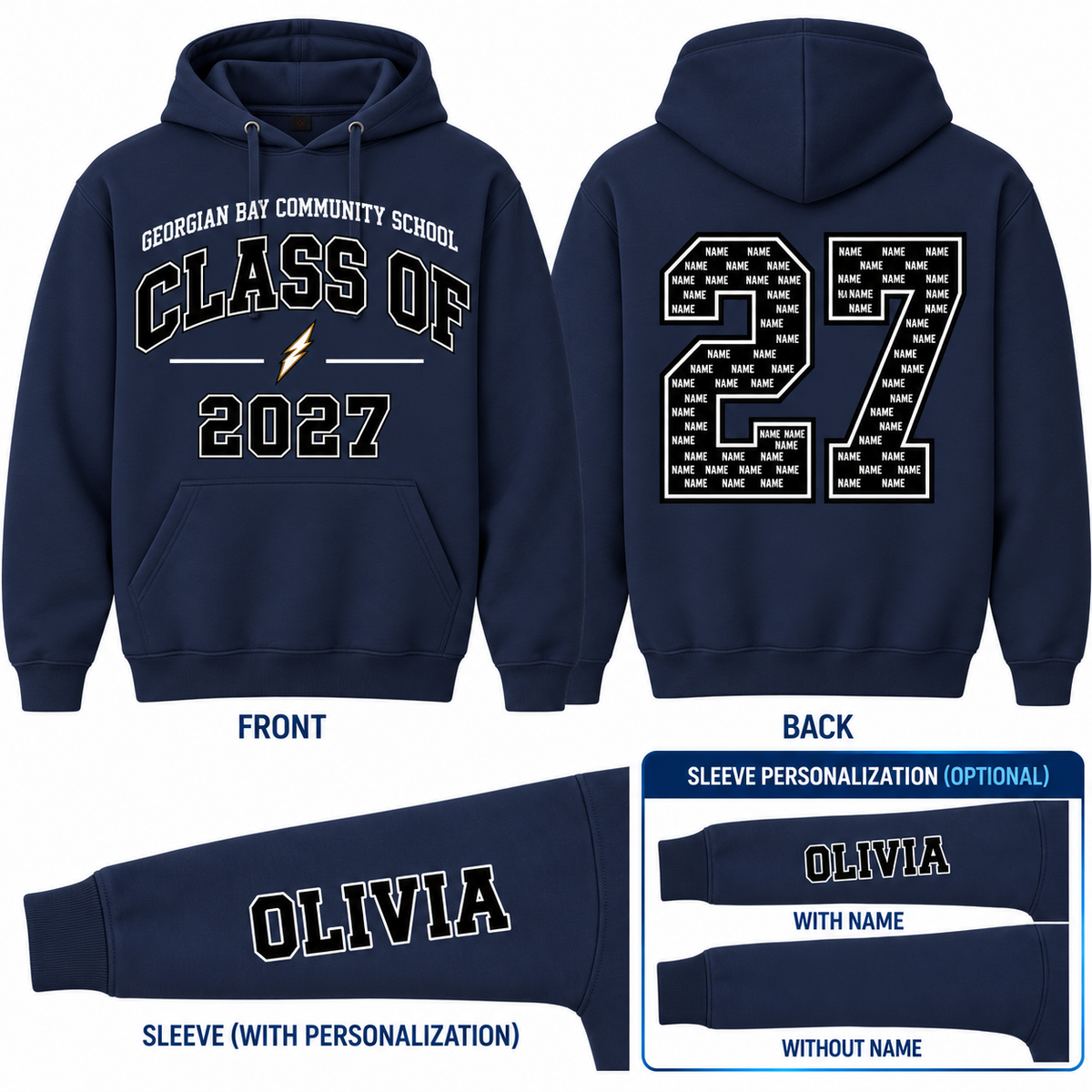 2027 GBCS Graduating Class Hooded Sweatshirt - Navy / Optional Personalization