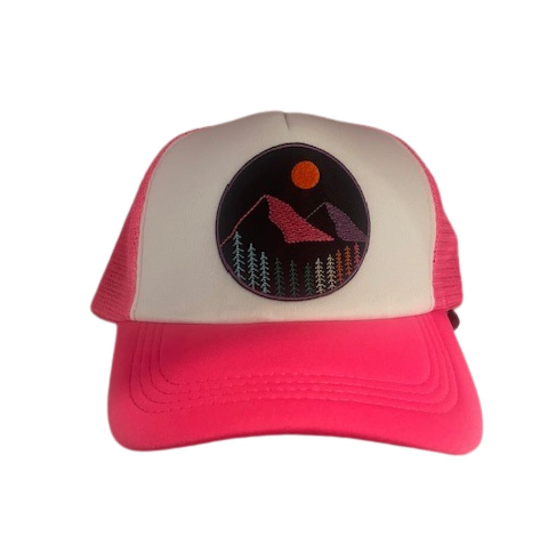 Neon Mountains Snapback Hat - White / Neon Pink